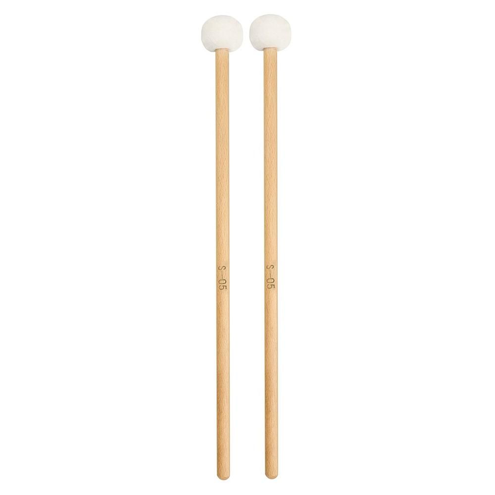 1 Pair Felt Mallets Drum Sticks with Wood Handle for Percussion Instrument White