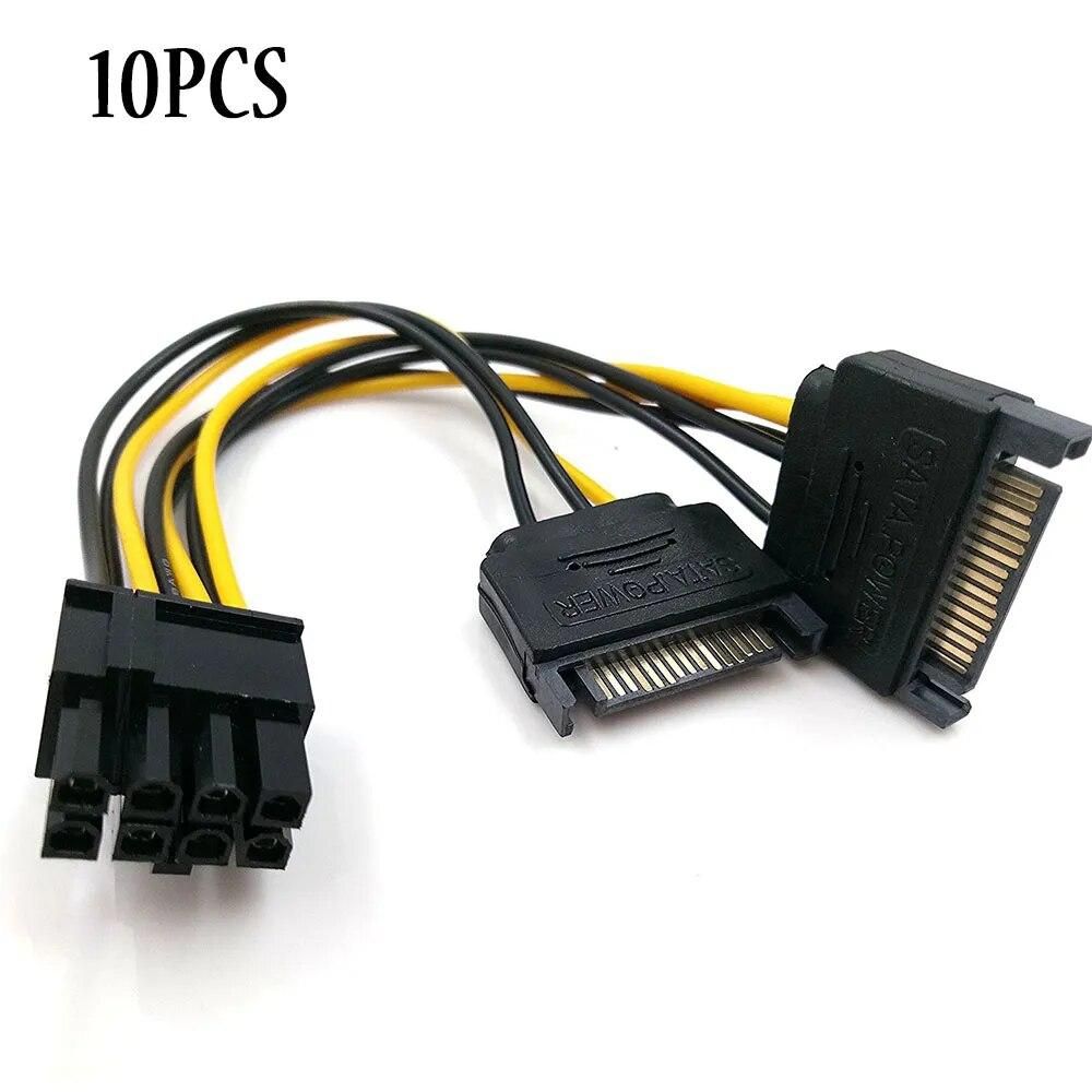 10pcs Dual 15Pin SATA Male To PCIe 8Pin(6+2) Male PCI Express PCI-E  Video Card Splitter Adapter Power Supply Cable