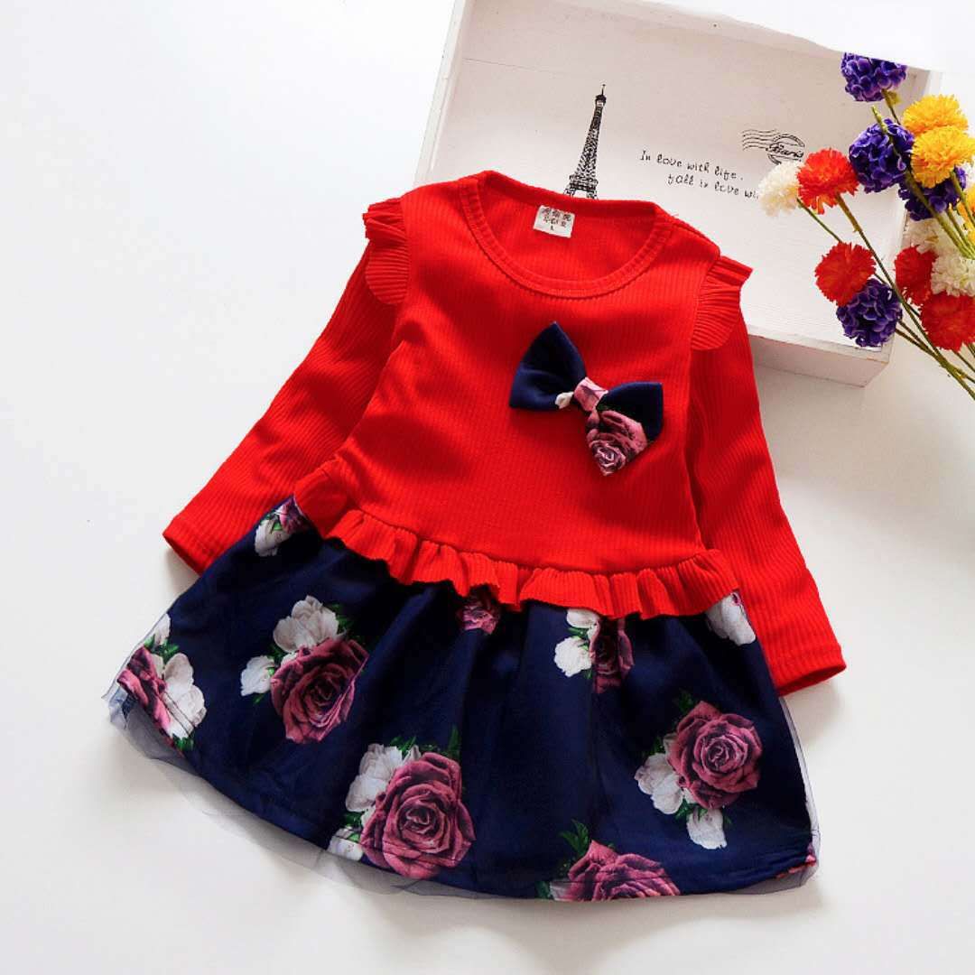 GIRL BIG ROSES TUTU DESIGN GOWN - RED - G2