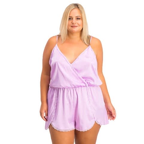 Satin Lace-trimmed Jacquard Pajama Romper  - Us Medium -  Ditsy Daisy