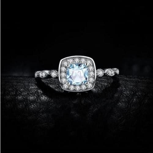 Blue Topaz Non-fade Engagement Ring - Silver