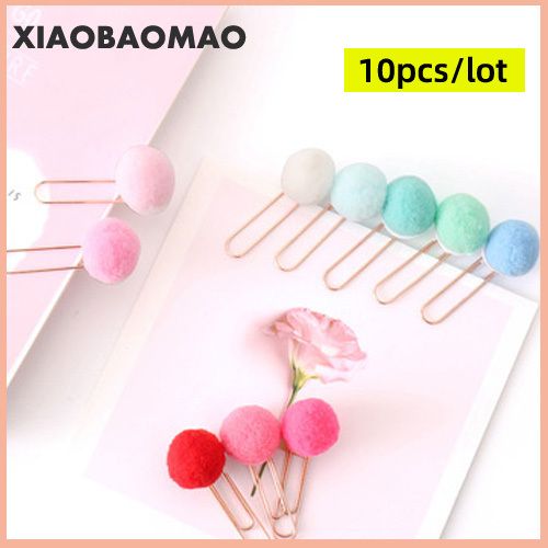10pcs/lot Color Pompom Clip Bookmark Cute Statione