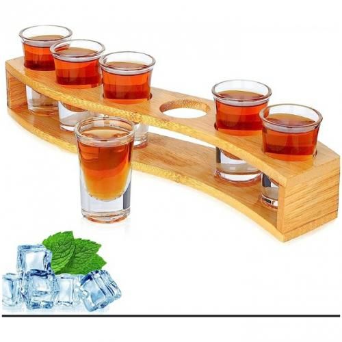 Tequila Shot Glasses With Wooden Holder