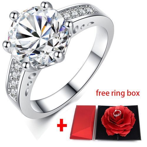 New Diamond Silver Ladies Engagement Ring + Ring Box
