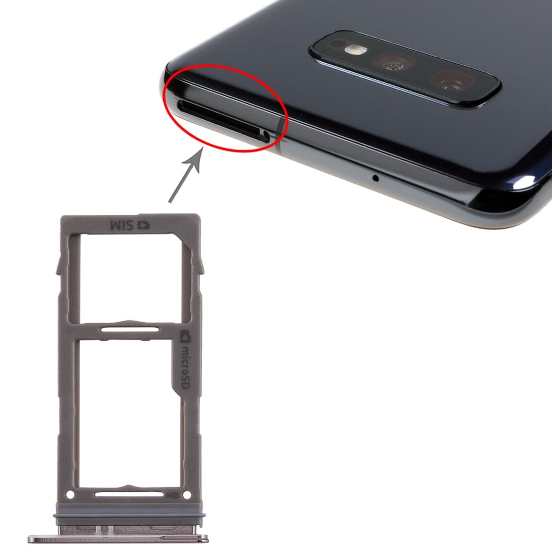 SIM Card Tray + Micro SD Card Tray For Samsung Galaxy S10+ / S10 / S10e(Black)
