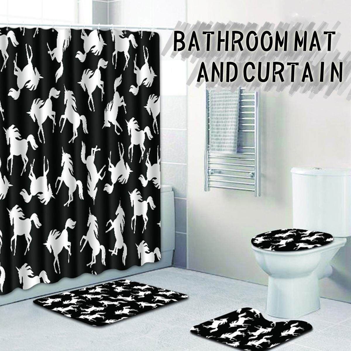 Model 4215 Bathroom Shower Curtain Toilet Cover Mat Set 4PCS