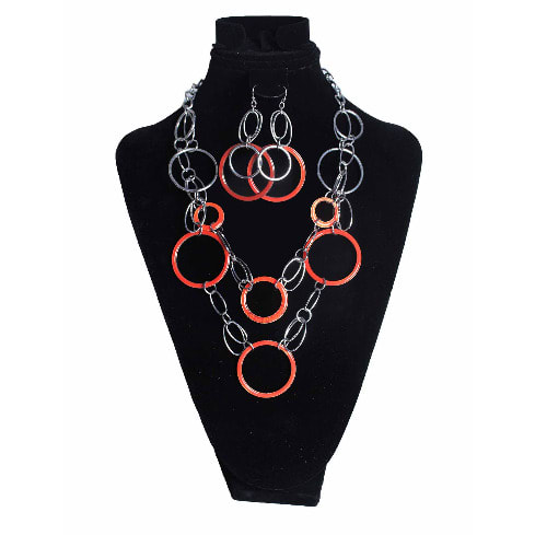 Florida Earrings And Necklace Porcelain Set - Orange