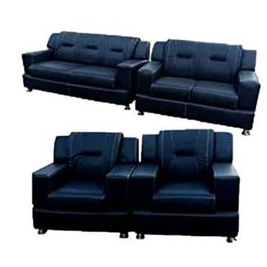 Pawafu 7 Seater Sofa -  Leather - Black