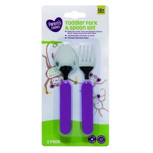 Stainless Steel Spoon & Fork Toddler 2 Piece Set - Purple - FST