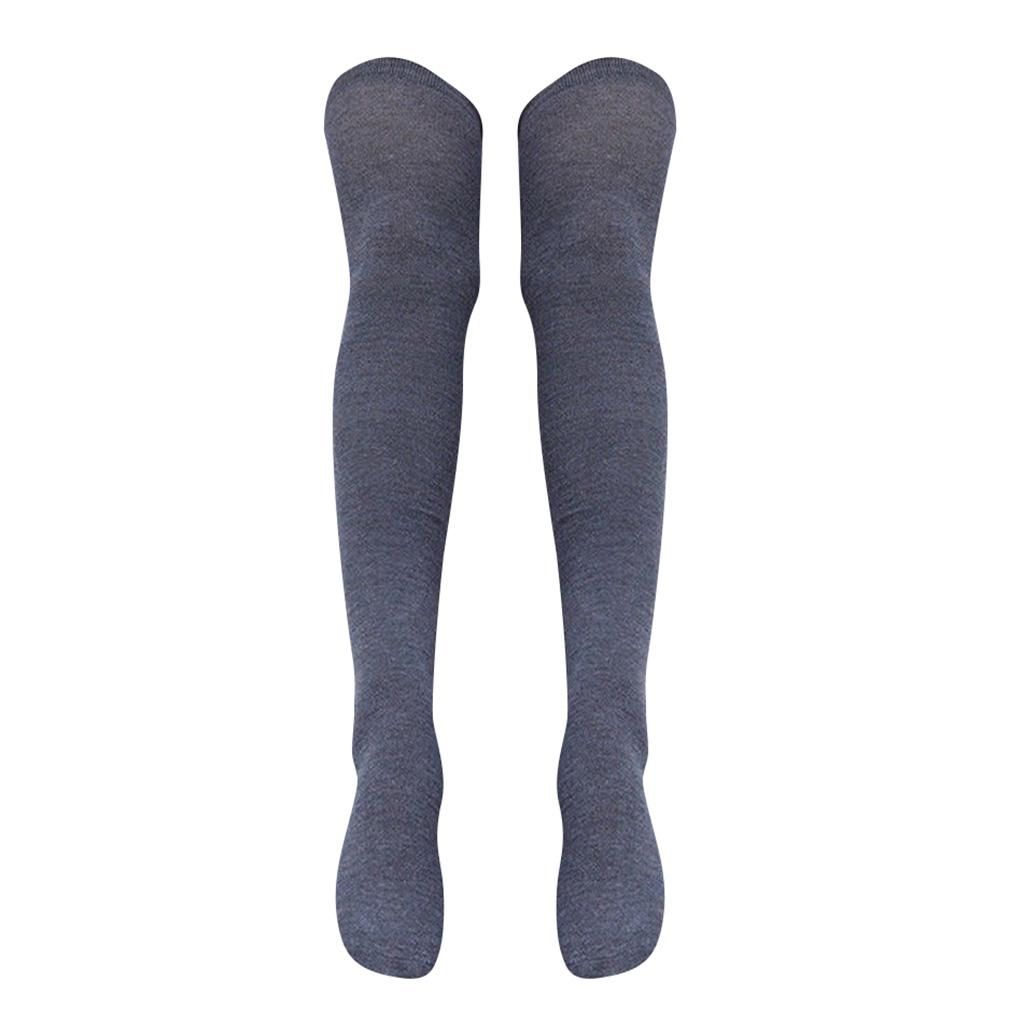 Women Girl Extra Long Plain Thigh High Socks Soft Cotton Dark Grey