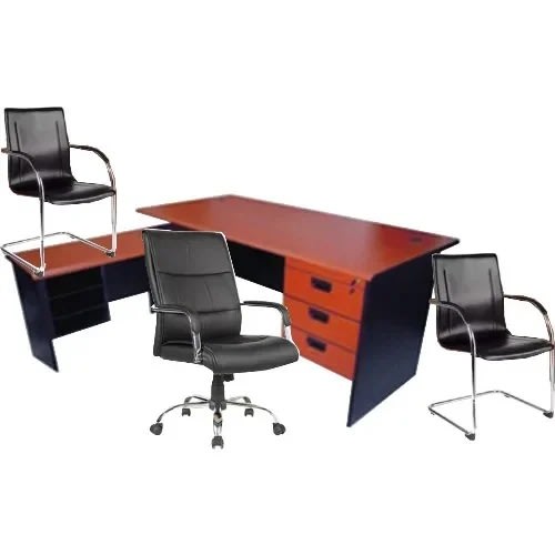 4ft Office Table With 3ft Extension + Office Chair & 2 Visitors Chairs