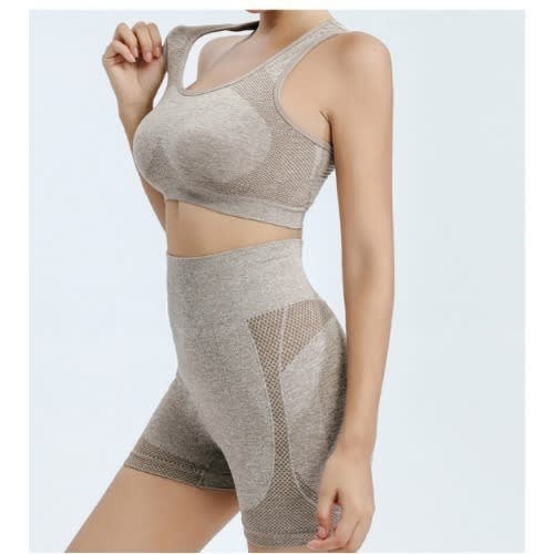 Ladies Workout Sets Shorts Pant With Sport Bra - Grey