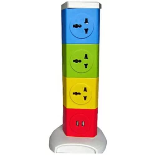 Surge Protector Socket Outlet - 6 Way With Tunable Socket Holes + 2 Way Usb Port