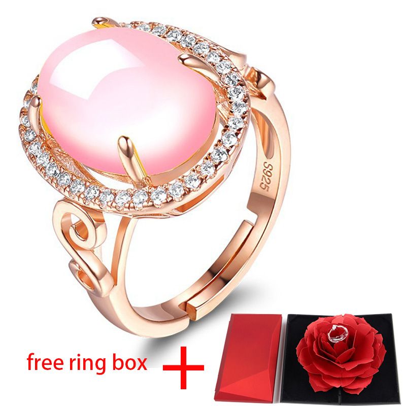 2020 New Diamond Adjustable Wedding Rings Pink + Ring Box
