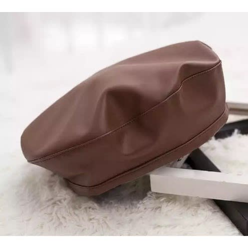 Pu Leather Beret - Brown