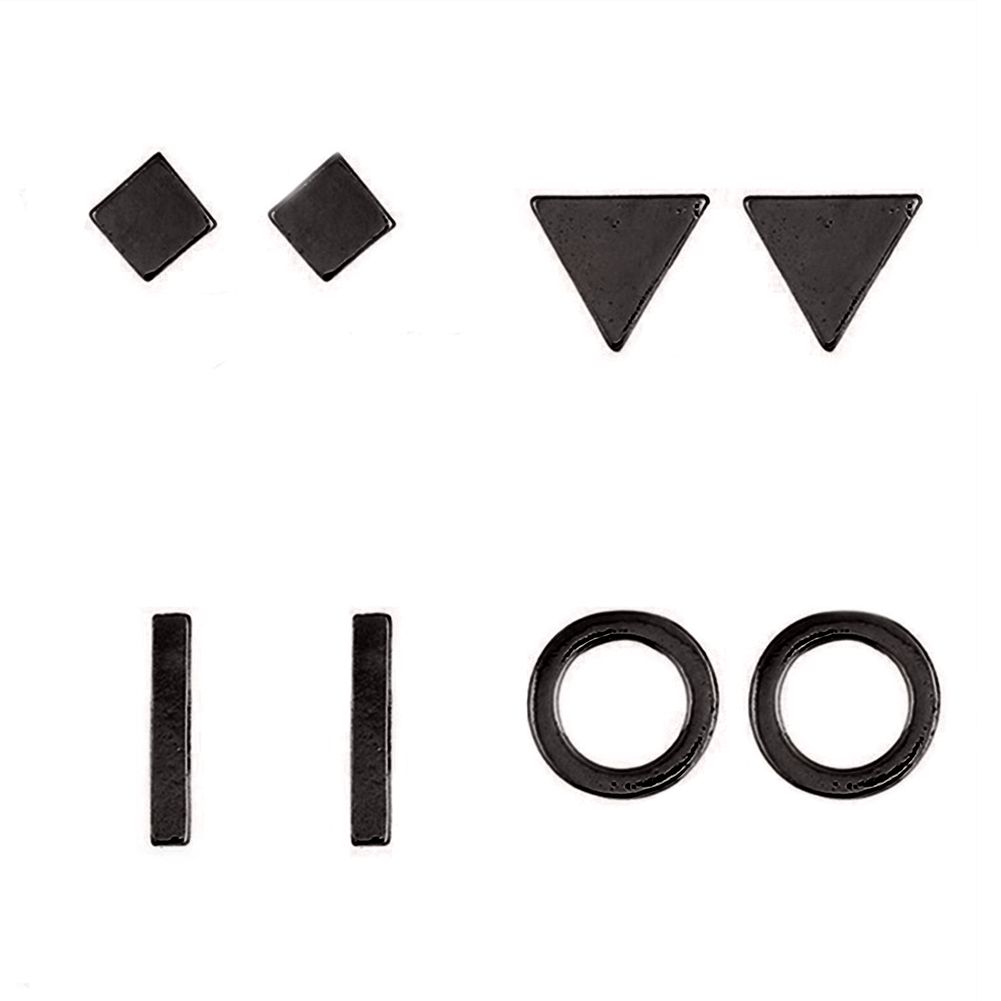 8Pcs/Set Fashion Geometric Square Triangle Circle Ear Stud Earrings Women Gift-Black