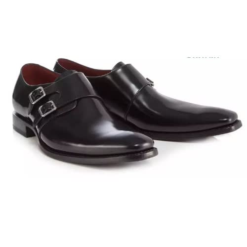 Double Buckle Monk Strap Shoes - Black