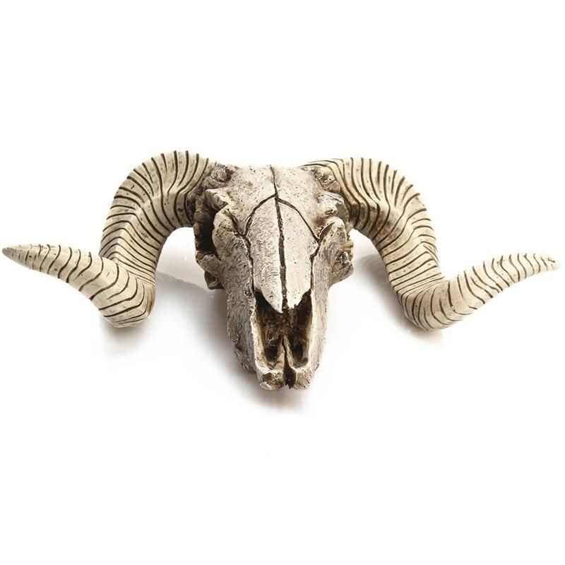 Hot Sale Creative Resin Sheep Head Skull Head Wall Hanging 3D Animal Longhorn Sculpture Figurines Crafts Horns Home Decor Orna