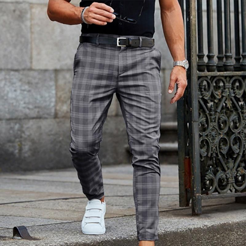 Payment Management Checkered checkered pants for men Pants with zipper half elastic waist for office and work summer