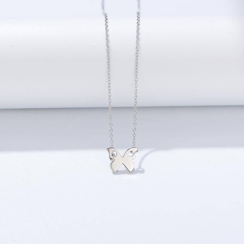 S925 Sterling Silver Mini Glossy Small Butterfly Necklace Women's Simple Choker Mori Style
