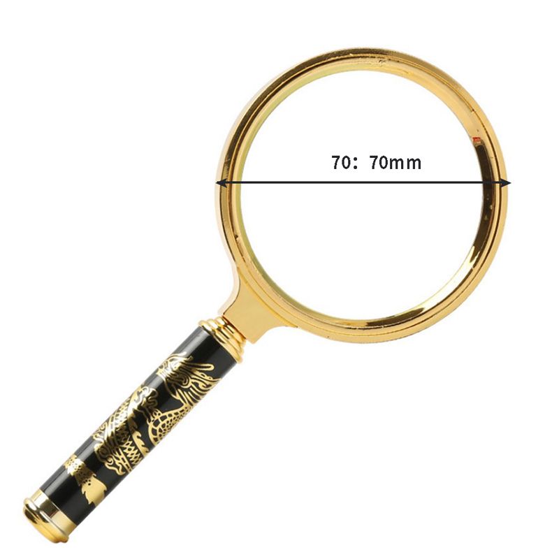 60mm 70mm 80mm Portable Handheld 10X Magnifying GlRetro Handle Magnifier Eye Loupe Glass-black 70mm