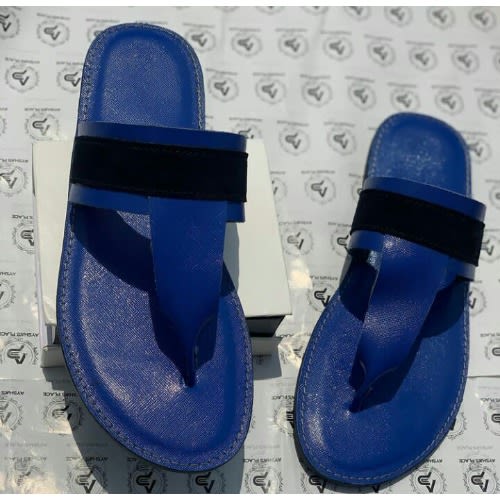 Leather Male Slippers - Blue