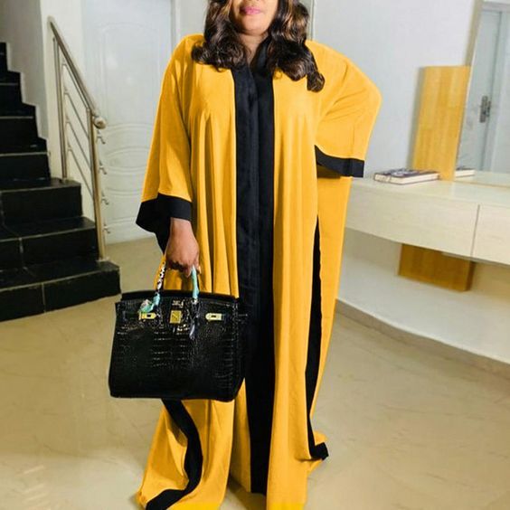 Yellow Black Design Maxi Abaya Gown