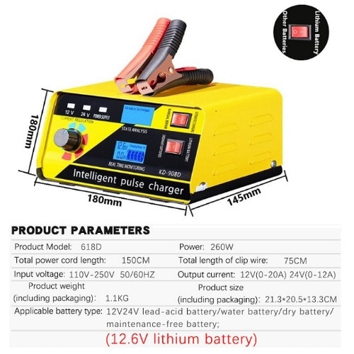 Intelligent Advanced Smart Charger With Lithium Battery Charging Option