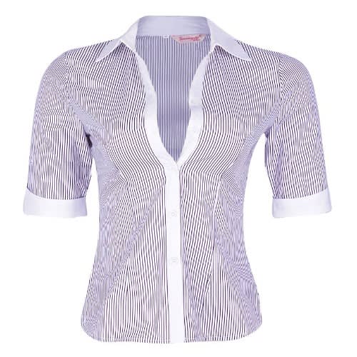 Striped Short Sleeve Blouse- Grey