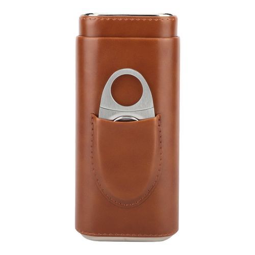 Leather Croco 3 Tube Travel  Holder Case Humidor With Brown