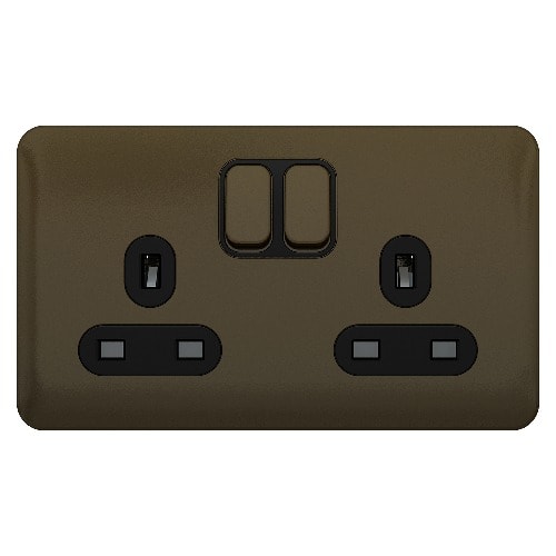 Lisse - Switched Socket - 2 Gang - 13a Mocha Bronze With Black Interior - GGBL3020BMB