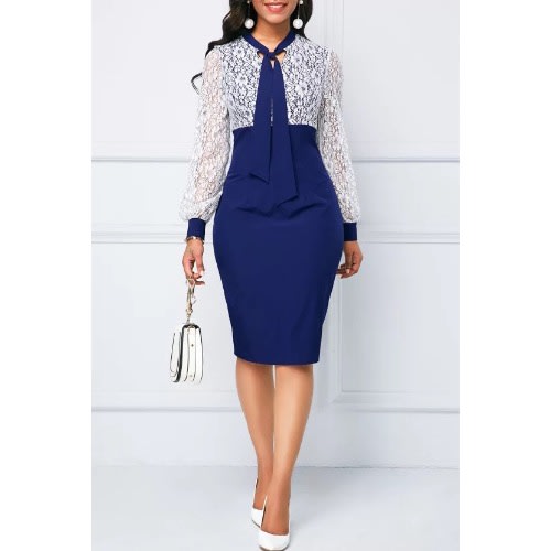 Long Sleeve Lace Mix Work Dress