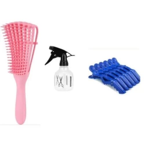 Flexible Detangling Brush + Professional Spray Bottle - 100ml + Sectioning Clip - 3pcs