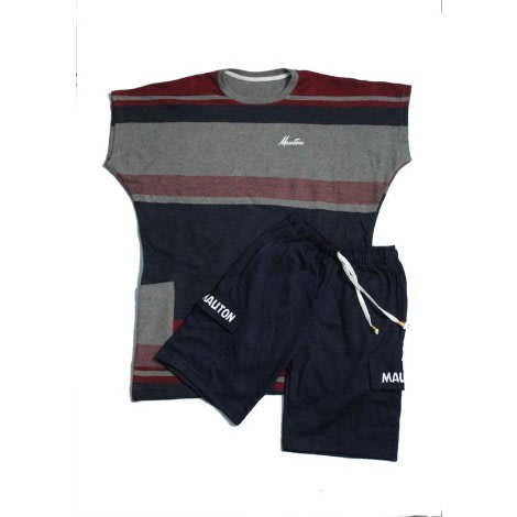 2-in-1 Mauton Unisex Dashiki T-shirt - Navy Blue Cargo Short