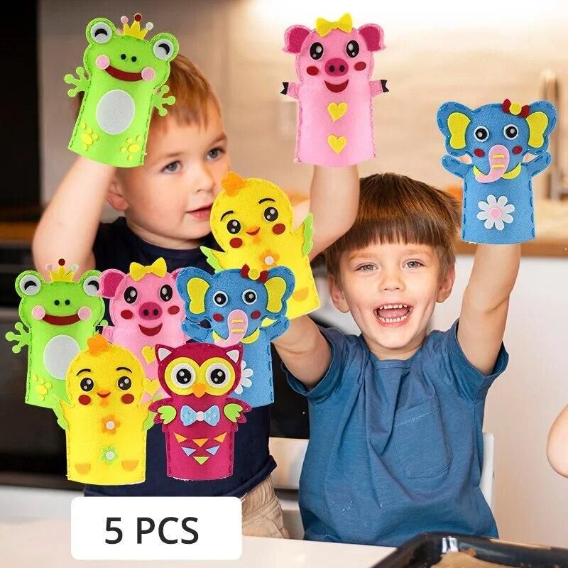5Pcs Animal Hand Puppets Perfect Educational Story Time Toys for Kids Family Game Diy Non-woven Handmade Crafts Materials