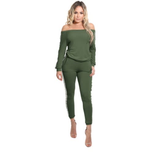 Lady's Off Shoulder Jumpsuit - Green