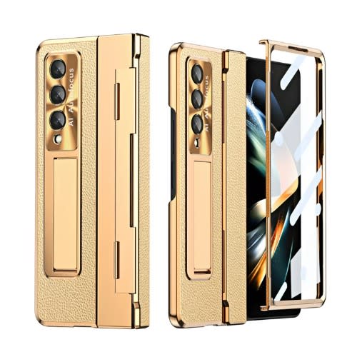 Ultra-thin Case Pu Leather Hard Pc Kickstand For Samsung Galaxy Z Fold 6 - Gold