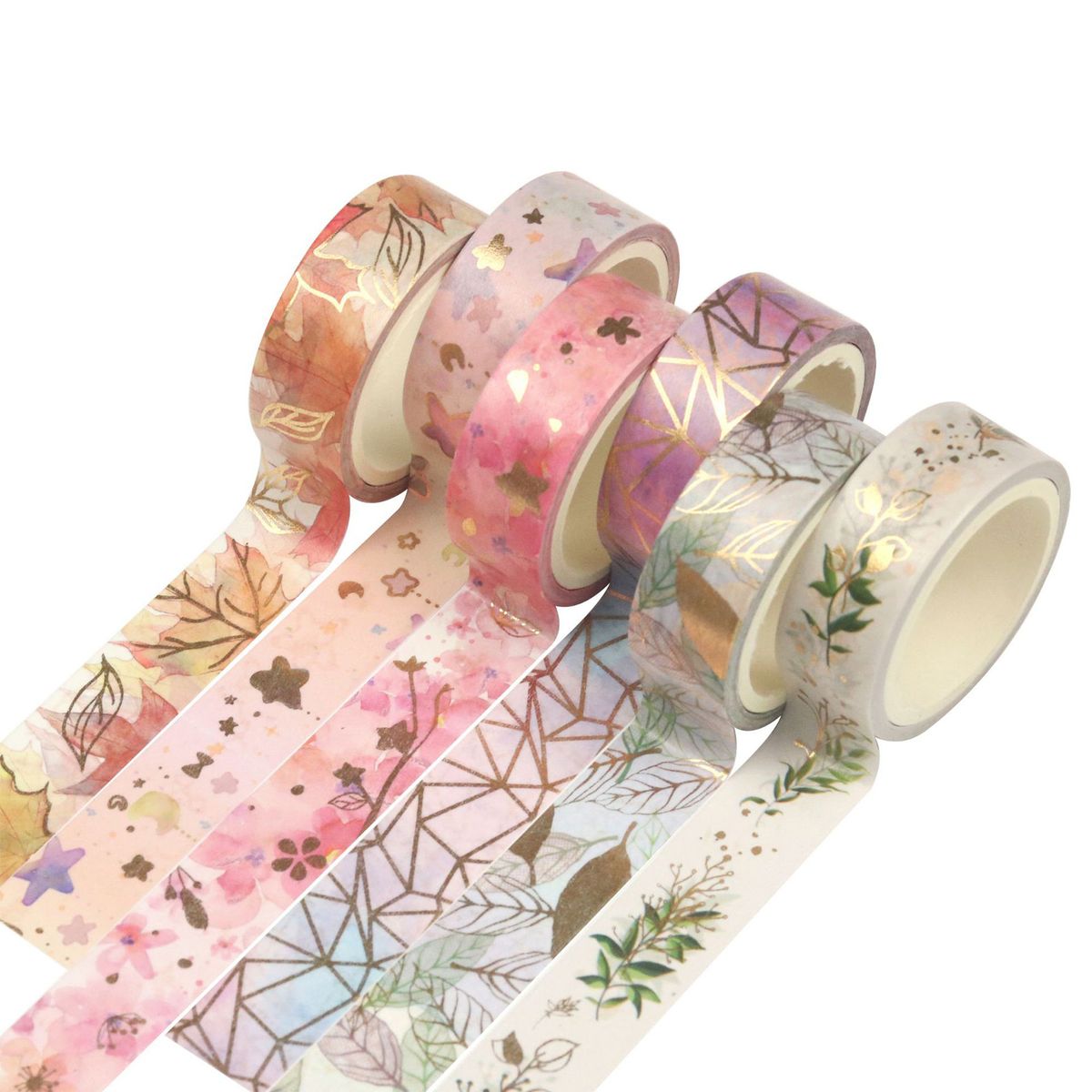 6 Rolls Washi Tape Set Floral Gold Foil Washi Masking Tape
