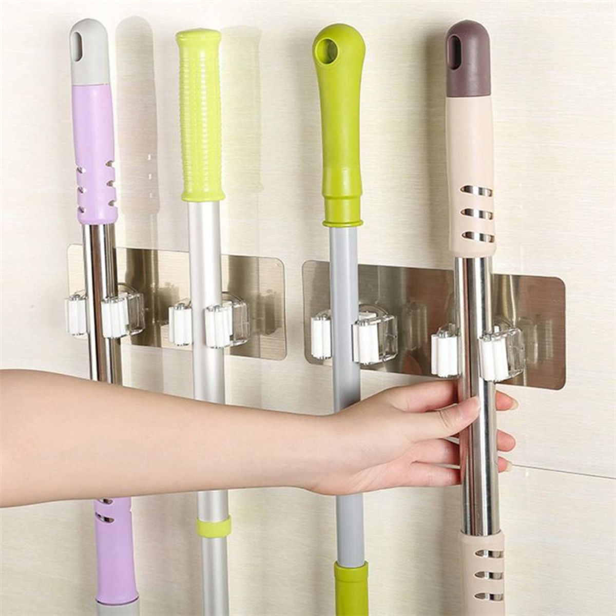 Wall Tile Sticking Mop Organizer Holder Rack Plastic Wall