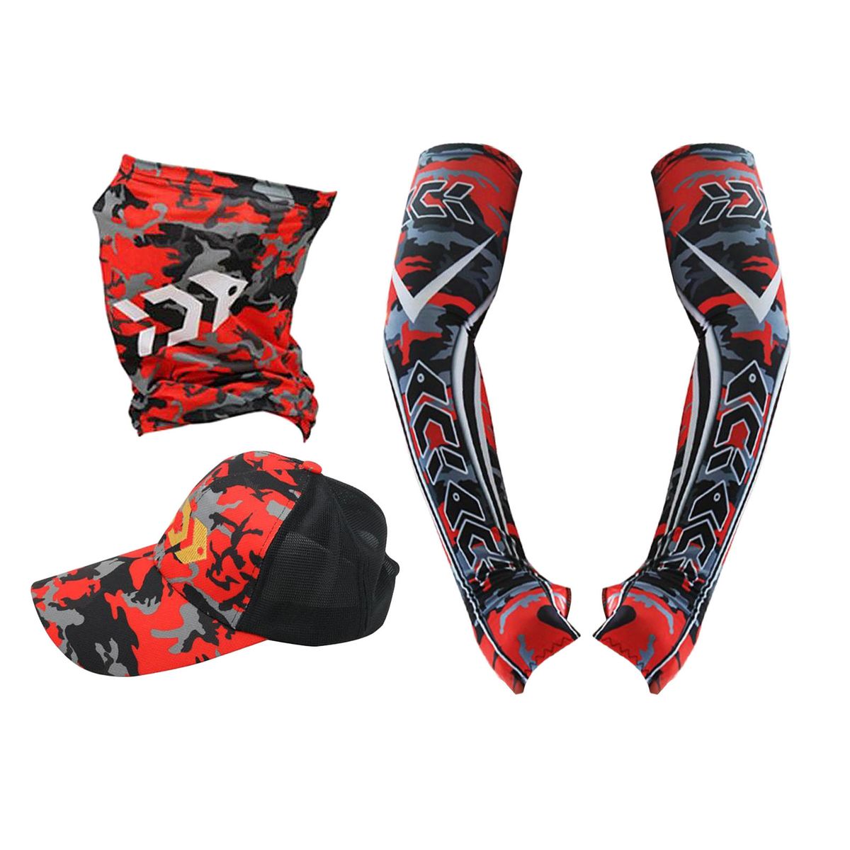 Arm Sleeves Sports UV Sun Protection Face Mask Neck Gaiter  Red