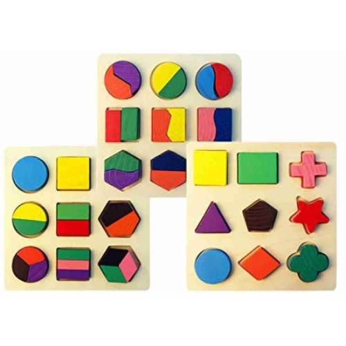 Set Of 3 Wooden Geometric Educational Mathematical Blocks