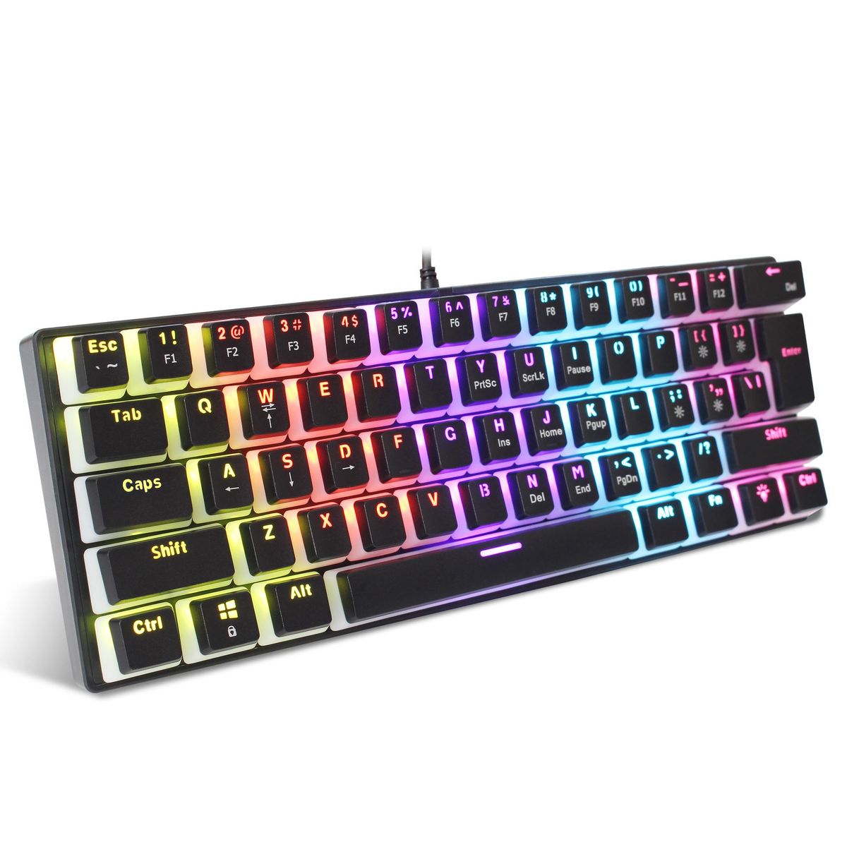 HXSJ Wired Gaming Keyboard 61 Keys 12 Colorful Mixed Backlit Mechanical Keyboard with Mechanical Green Switch Pudding keyCap Support 21-key Conflict-free Input