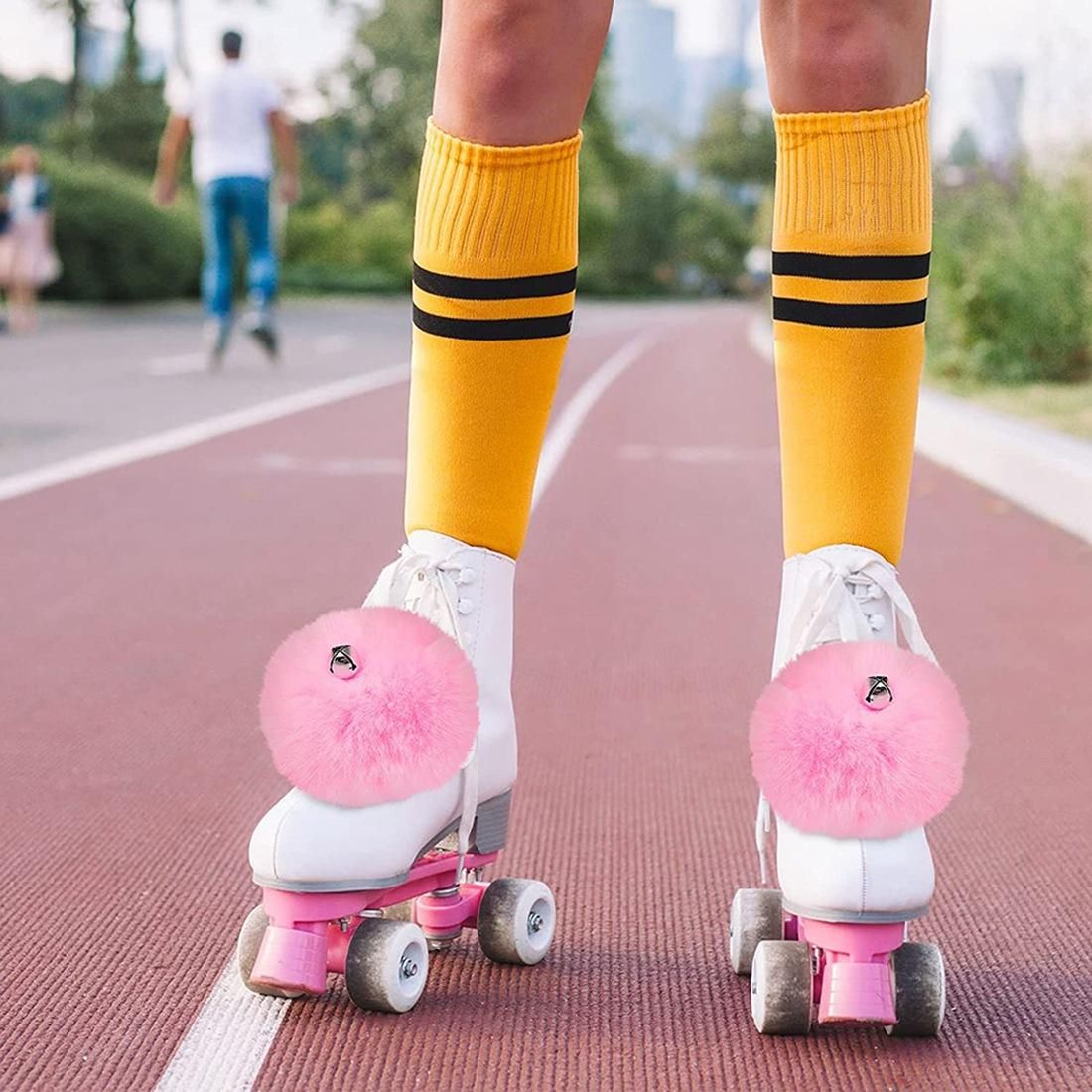 2 Pcs Roller Skate Pom Poms with Jingle Bells Girls Roller