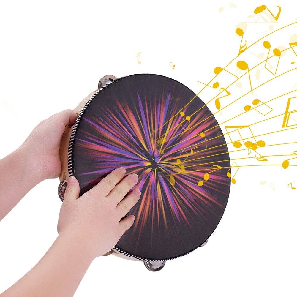 10 Inch Wooden Rdiant Tambourine Handbell Hand Drum With