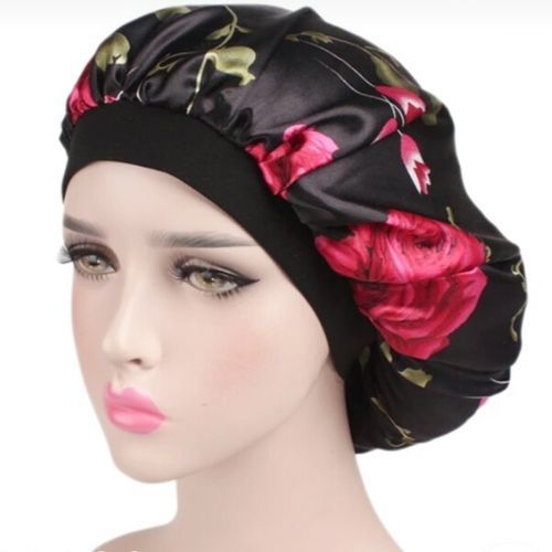 Satin Bonnet Stay On Sleep Cap - Rose Design Multicolor