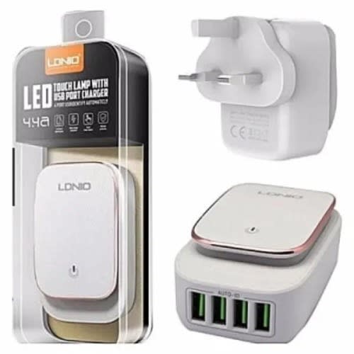 4-usb Ports Auto Id Mobile Charger With Led Touch Lamp