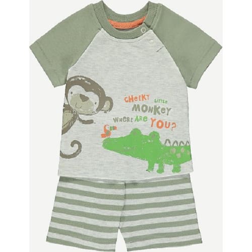 Baby Cheeky Monkey T-shirt And Short - Green And Grey
