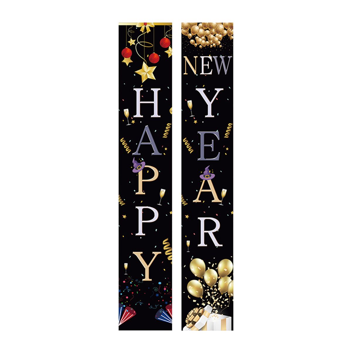 2PCS New Year Porch Sign Happy New Year Door Banners Hanging