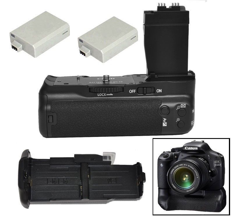 JINTU Vertical Battery Shutter Grip Holder + 2pcs LP-E8 Kit For Canon EOS 550D 600D 650D Rebel T2i