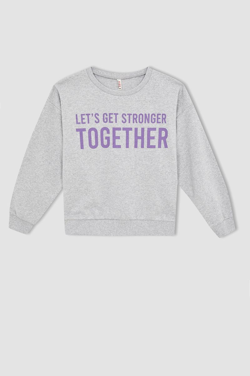 Girl Knitted Regular Fit Crew Neck Sweat Shirt - Grey